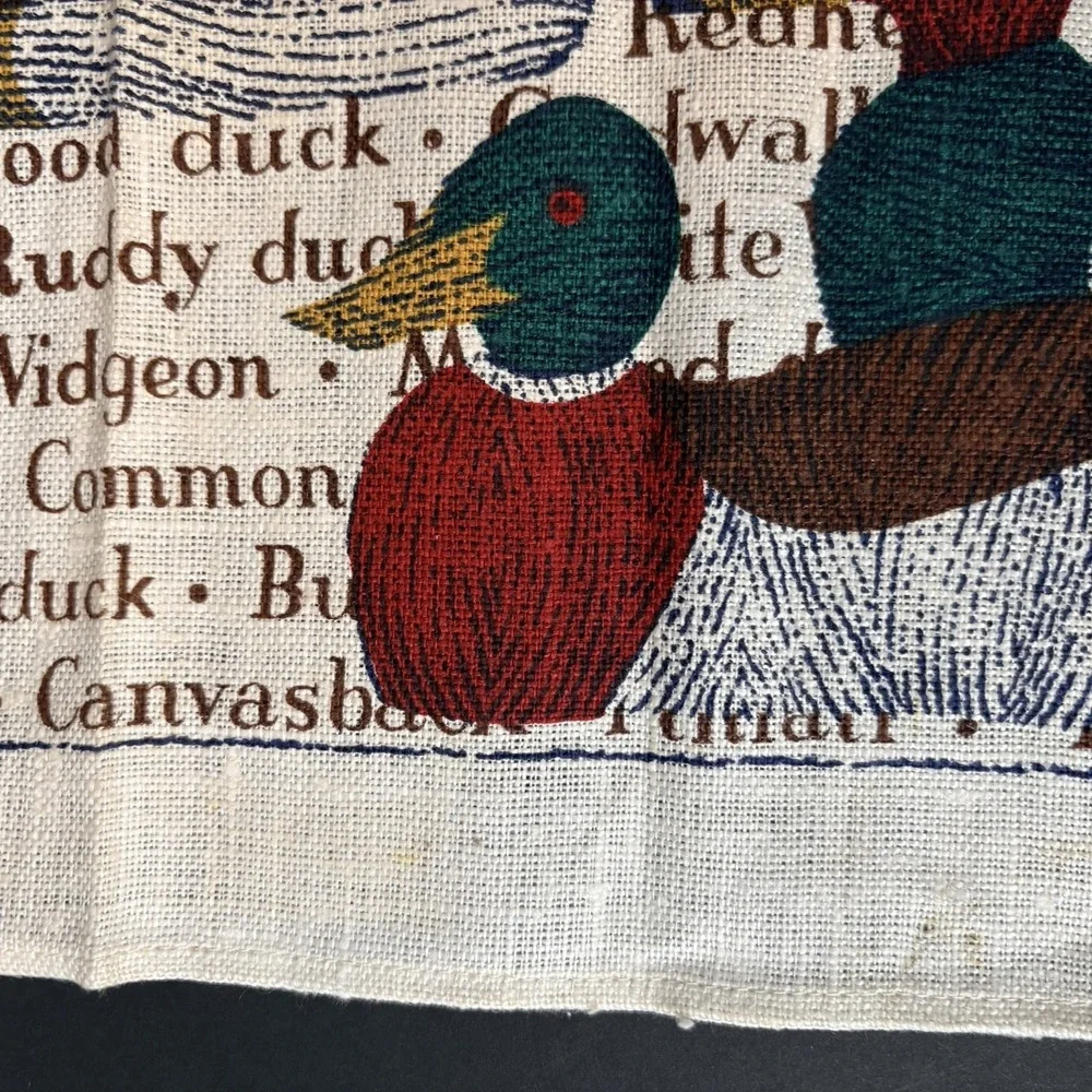 Vintage‎ Lois Long for Kay Dee Linen Tea Towel Ducks Birds Waterfowl Names